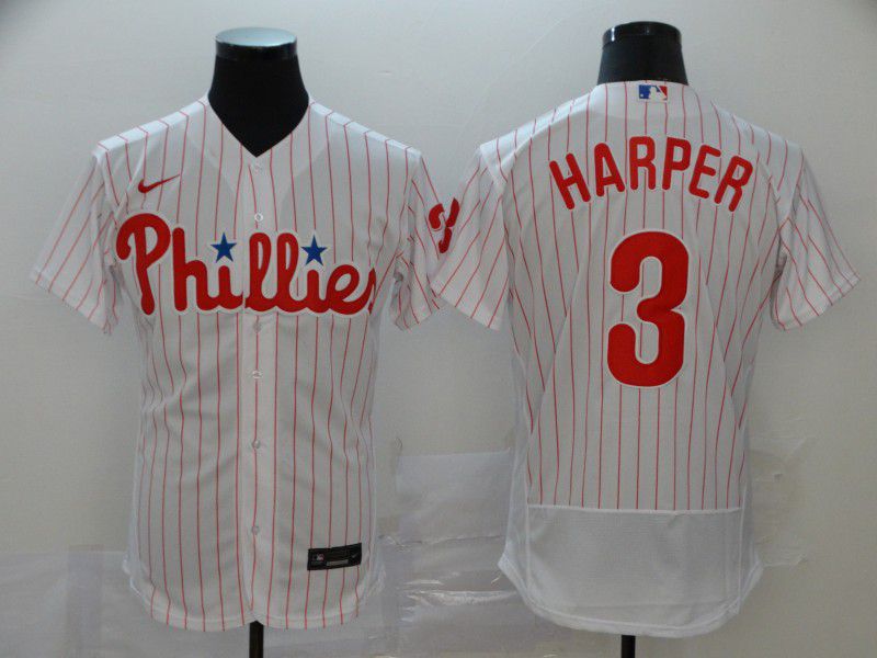 Men Philadelphia Phillies 3 Harper White stripes Nike Elite MLB Jerseys